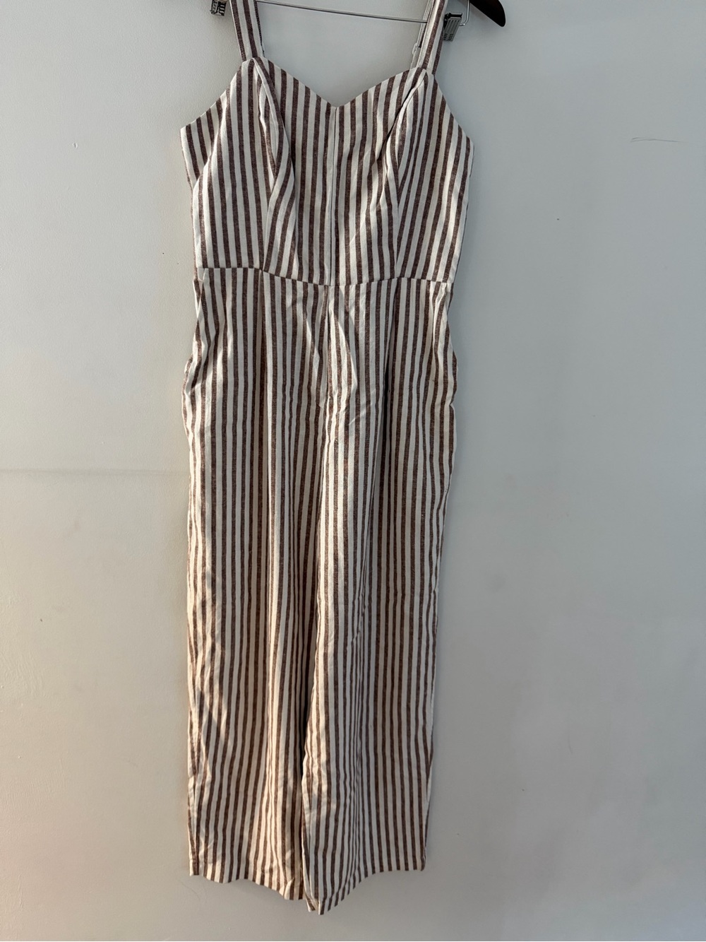 Old Navy Brown and Cream Vertical-Stripe Wide-Leg Jumpsuit